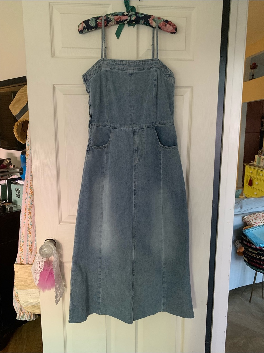 Denim A-line Sun Dress with Pockets - Light Blue